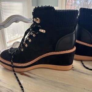 Kate Spade Black and Tan Wedge Boots